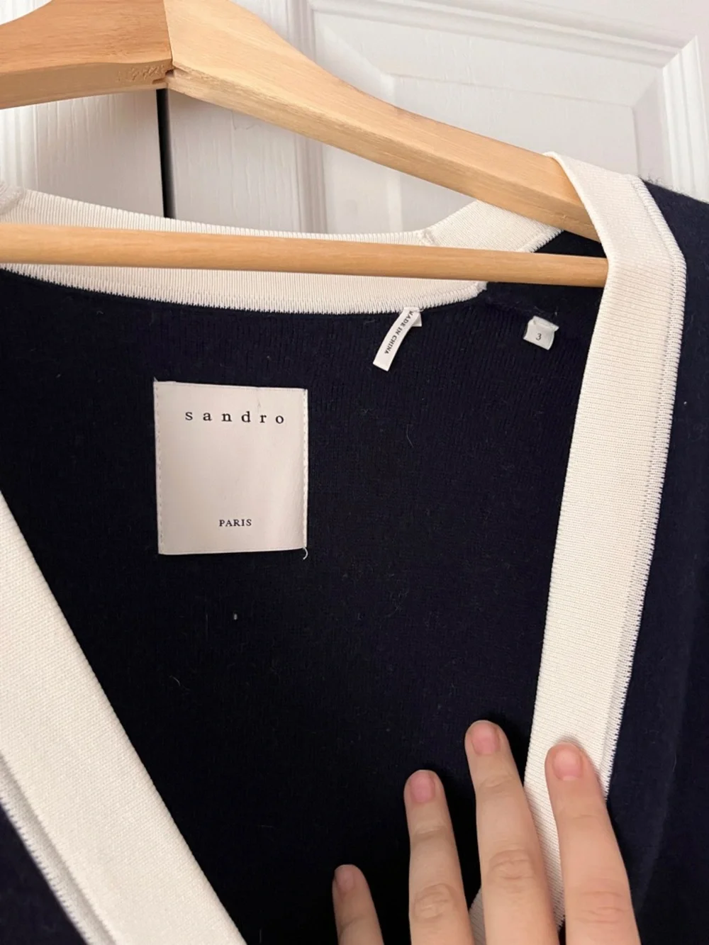 SANDRO Sleeveless Navy Cardigan with Ivory Trim - Picture 2 of 5